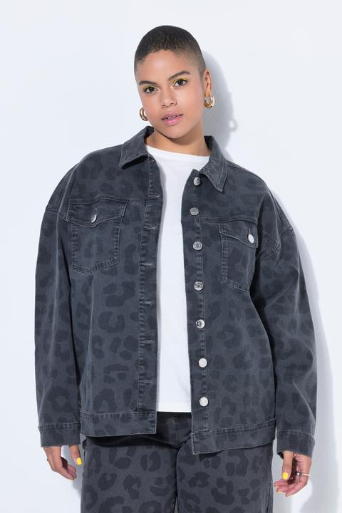 Actual product image Studio Untold Denim jacket, oversized, grey denim with leopard print (58)