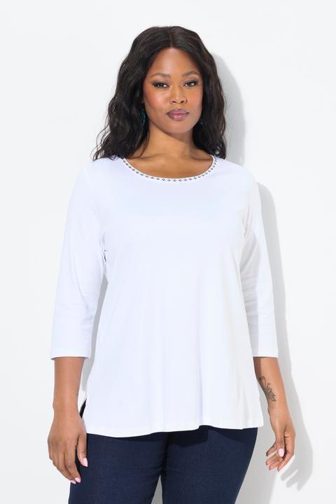Actual product image Ulla Popken Rhinestone Collar Short Sleeve Pima Cotton Tee (58)