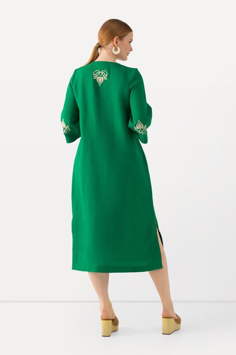 Produktbild Ulla Popken Leinen-Maxikleid, Stickerei, Tunika-Ausschnitt, 3/4-Arm (48)