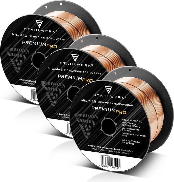 Produktbild Stahlwerk Schweissdraht MIG MAG ER70S-6  0,8 mm 1 kg D100 Drahtrolle 3er Set