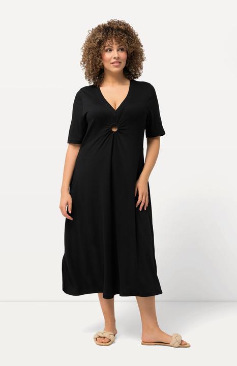 Produktbild Ulla Popken Jersey-Midikleid, A-Linie, V-Ausschnitt, Halbarm (50, 52)