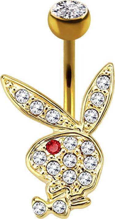 Produktbild Star Piercing Banane 14k vergoldet mit Playboy Bunny rot (ohne Messing, Chirurgenstahl 316L)