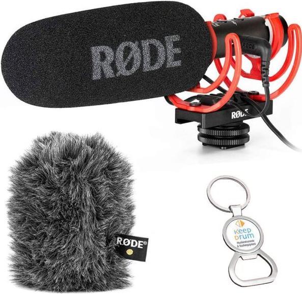Rode Videomic NTG SM7-R Halterung, USB-Kabel, Schaumstoff-Windschutz, keepdrum Schlüsselanhänger mit Flaschenöffner, USB-C zu USB-A Anschlusskabel SC10 Rode WS11 Fell-Windschutz