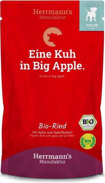 Produktbild Herrmanns Nassfutter Welpe Bio Rind mit Apfel und Haferflocken (Welpe + Kitten, 1 Stk., 160 g)