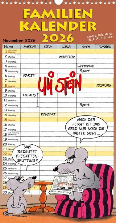 Uli Stein Familienkalender 2026: Familienplaner mit 5 Spalten (Harter Einband, Deutsch)