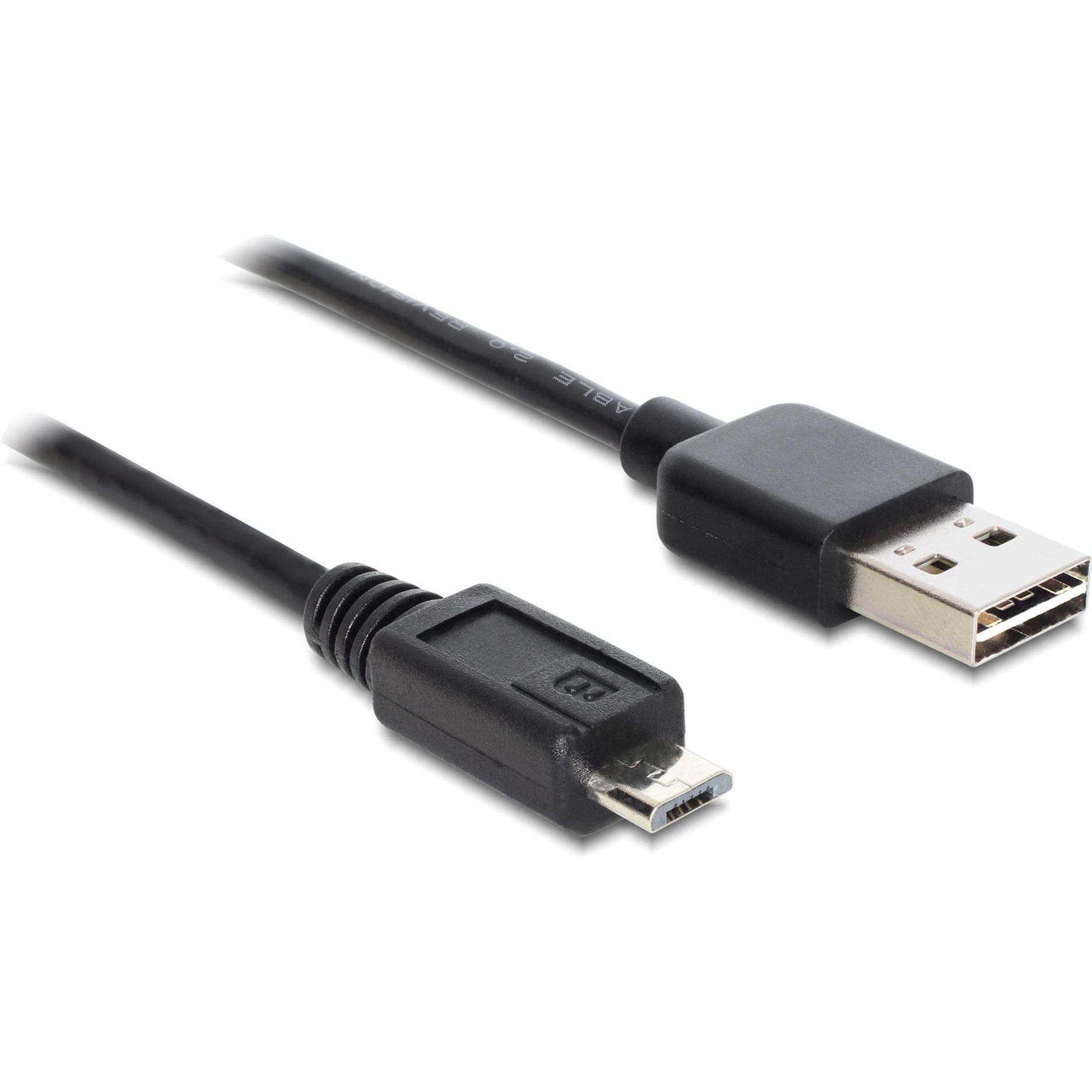 Delock USB2.0-Kabel Easy A-MicroB: 0.5m, schwarz (0.50 m, USB 2.0), USB Kabel