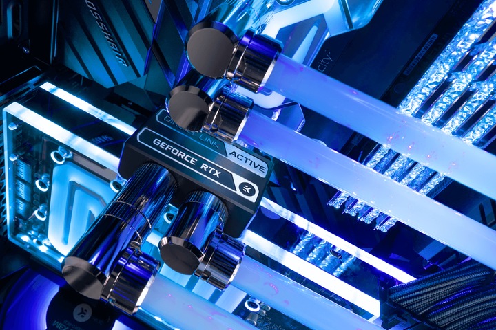 Actual product image EKWB EK-Loop Vertical Graphics Card Holder EVO, PCIe Riser Cable 4th Gen
