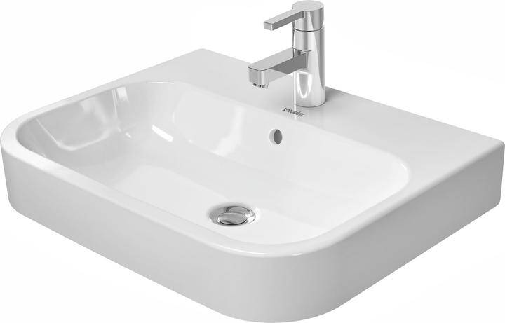 Produktbild Duravit Aufsatzbecken Happy D.2 60cm mit Überlauf, mit Hahnlochbank, 1 Hahnloch, geschliffen (460 mm, 600 mm)