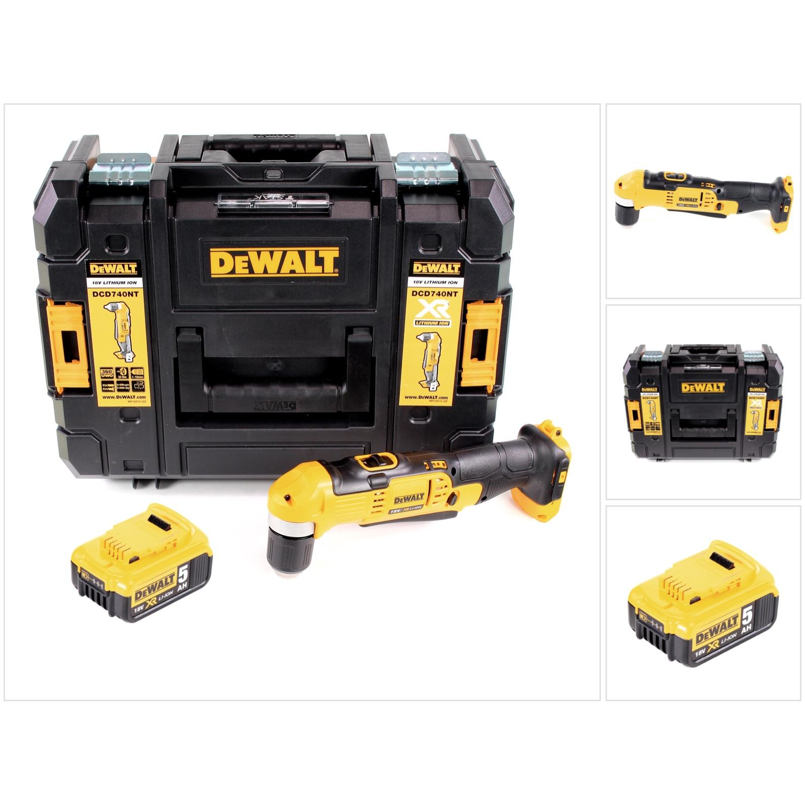 DeWalt, Trapano + Avvitatore a batteria, DCD 740 18 V Trapano angolare a batteria 18V XR in valigetta TSTAK II + 1x Batteria 5,0 Ah -