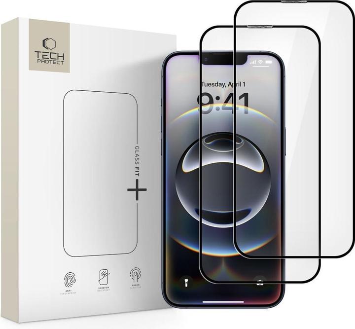 Hofi Glass Fit+ 2-pack tempered glass for iPhone 16e / 14 / 13 Pro / 13 - black (2 pcs., Apple iPhone 13, Apple iPhone 13 Pro, Apple iPhone 14, Apple iPhone 16e)