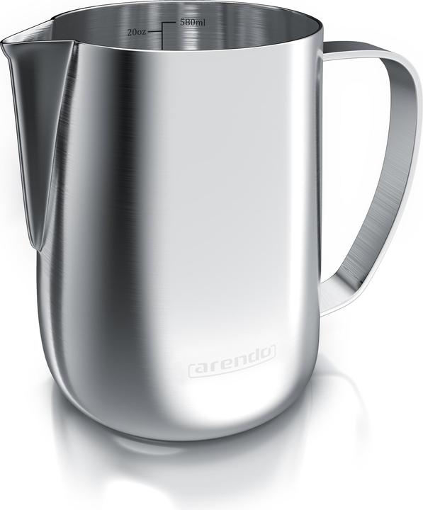 Arendo Milchkännchen 600 ml mit Messskala, Edelstahl Milchkanne, Aufschäumer Kännchen, Barista Milk Pitcher