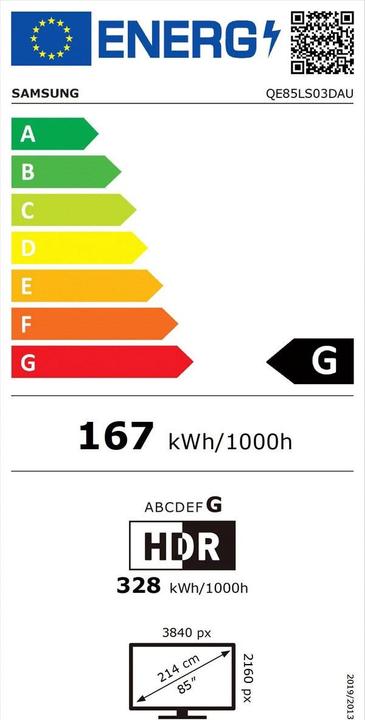 Energie-Label Samsung DUPLIKAT The Frame QE85LS03D (EU) (85", LS03D, QLED, 4K, 2024)