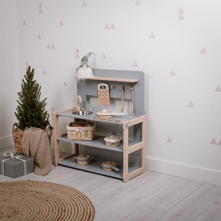 Produktbild Activity Board Waldorf-Atmosphäre, Küchen-Spielset, Kinderspielküche aus Holz für Kinder - Grau