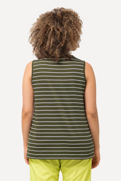 Actual product image Ulla Popken 2 Pack of V-Neck Cotton Knit Tanks - Stripe, Solid (46, 48)