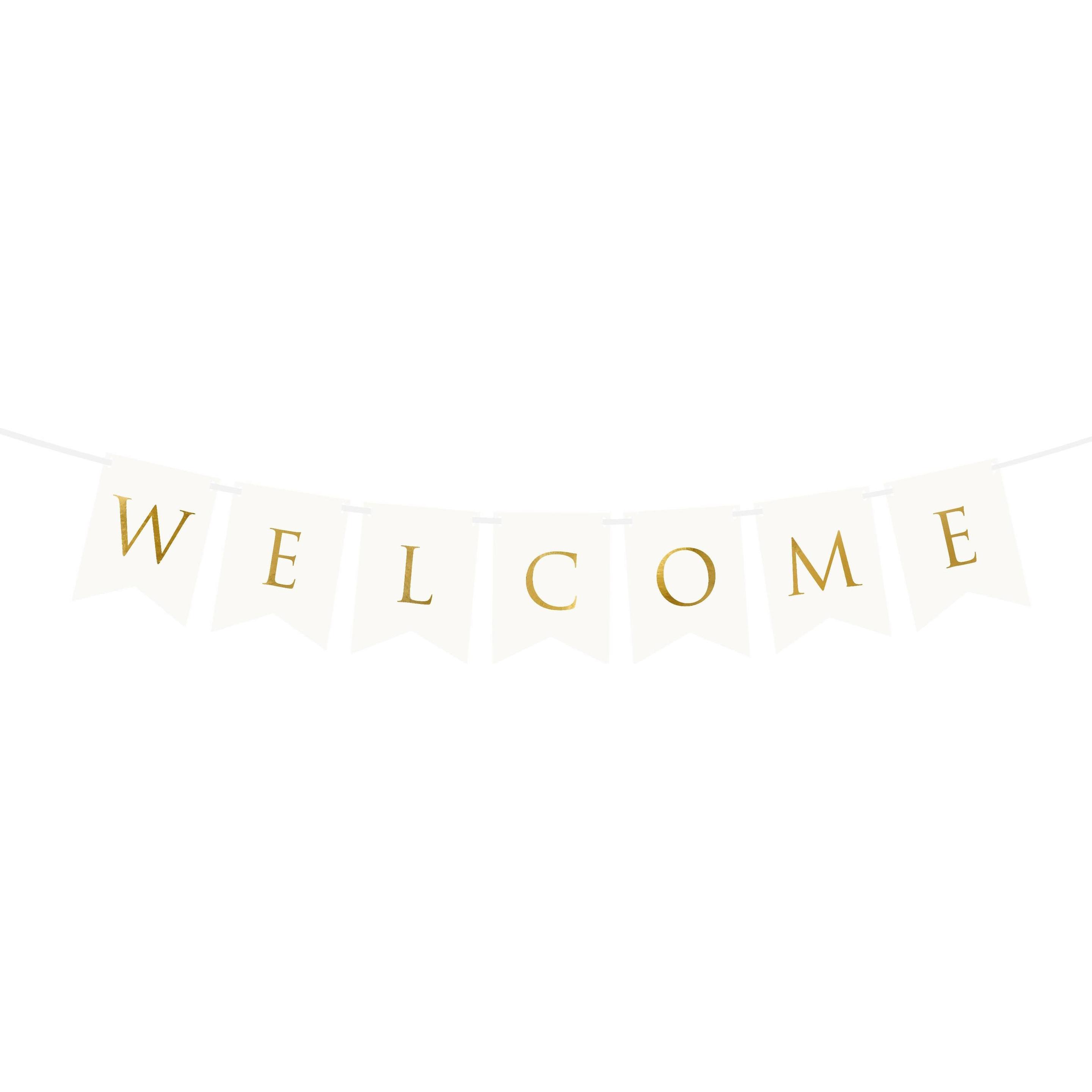Partydeco Girlande Welcome 15 x 95 cm, Weiss/Gold