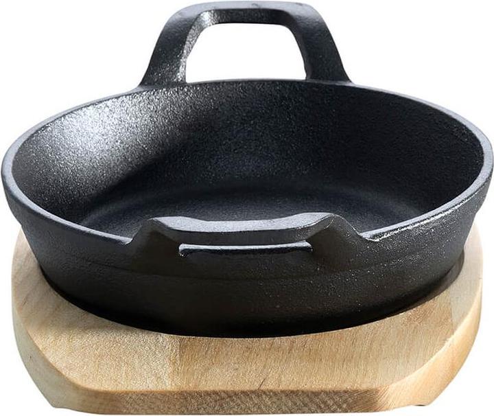 Actual product image All'Grill Cast iron pan with 2 handles Ø 15 cm and wooden trivet