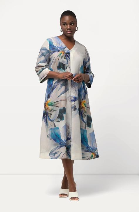 Immagine prodotto Ulla Popken Abito midi dal taglio svasato con lyocell, scollo a V e maniche 3/4 (42, 44)