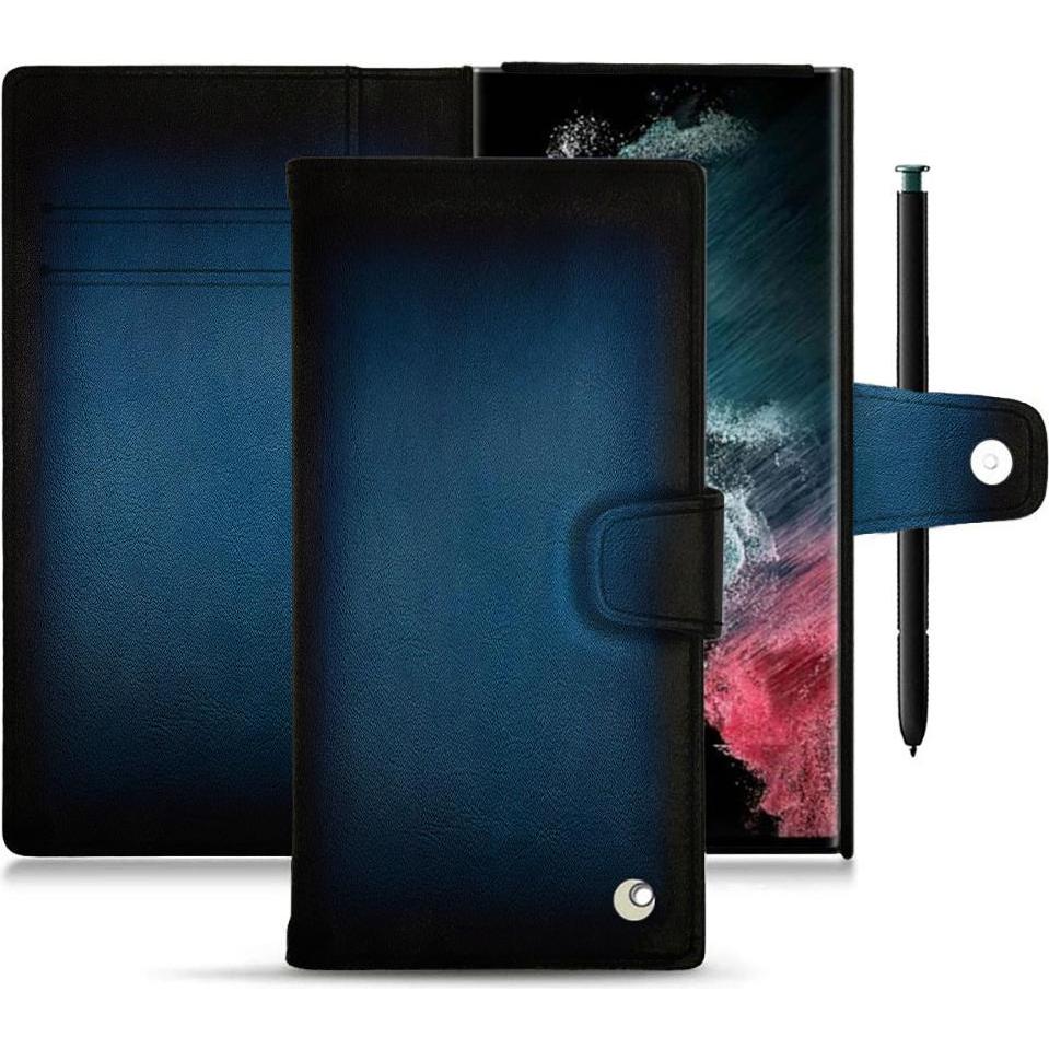 Noreve Lederschutzhülle Wallet (Samsung Galaxy S22 Ultra), Smartphone Hülle, Blau