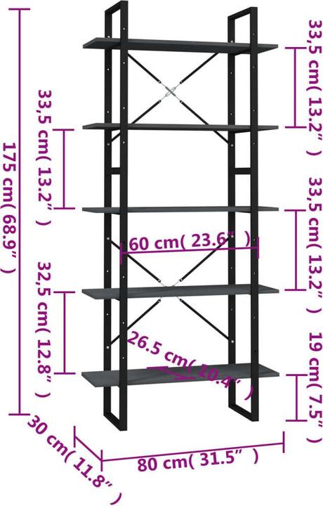 Immagine prodotto vidaXL Bücherregal (80 x 30 x 105 cm)