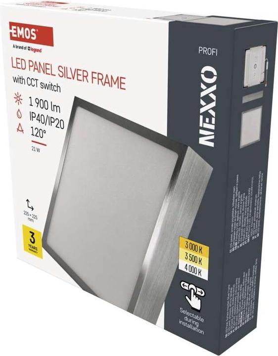 Actual product image Emos Surface-mounted LED light NEXXO, square, silver, 21W, with Change CCT (1900 lm)