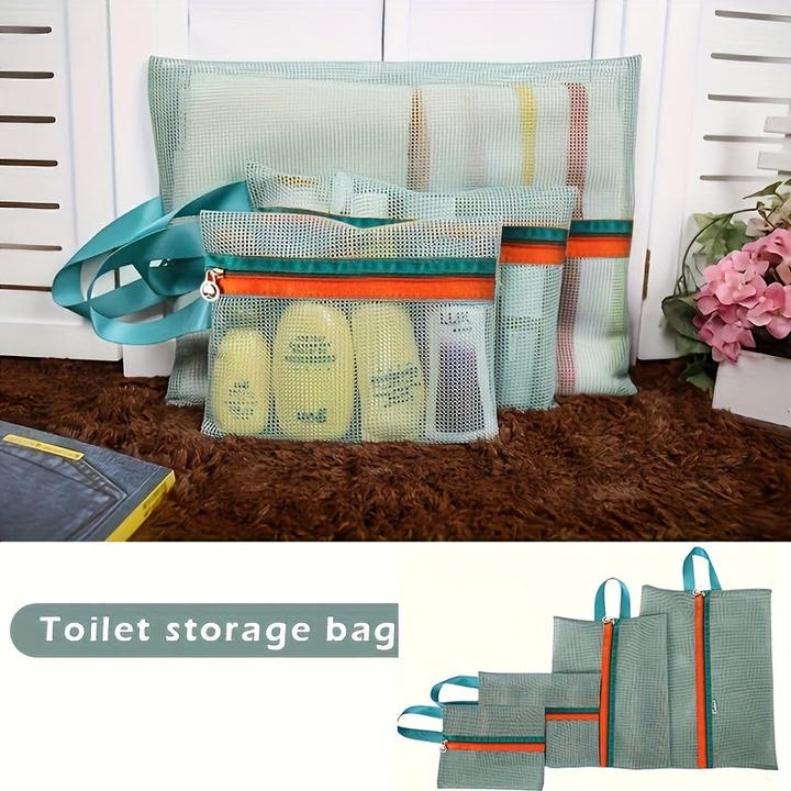 Produktbild Only-Bags.Store 4 Stück Travel Mesh Storage Bags, leichte, vielseitige Organizer, tragbare Netzbeutel