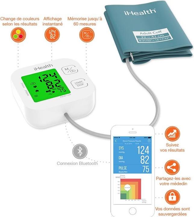 Image du produit iHealth Tensiomètre BP Track Wireless, écran tactile : Oui