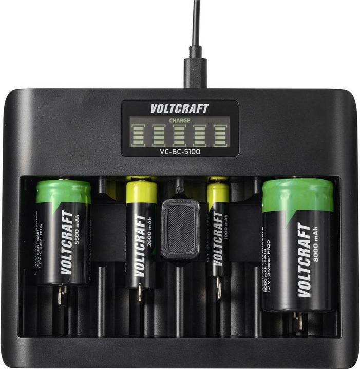 Produktbild Voltcraft VC-BC-5100 Rundzellen-Ladegerät NiMH, LiIon Mignon (AA), Micro (AAA) (1 Stk., 9V Block, AA, AAA)