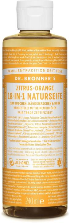 Actual product image Dr. Bronner's 18-in-1 Citrus-Orange (Liquid soap, 240 ml)