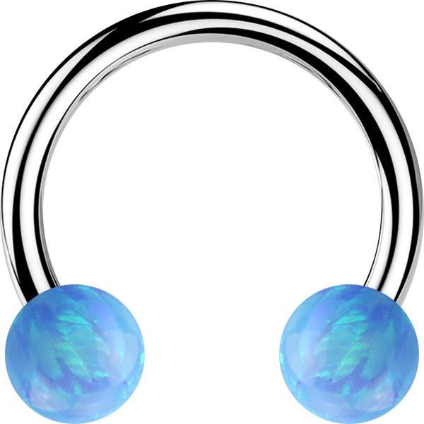 Actual product image Star Piercing Micro Circular Barbell silver with two balls opal light blue (without brass, Surgical steel 316L)
