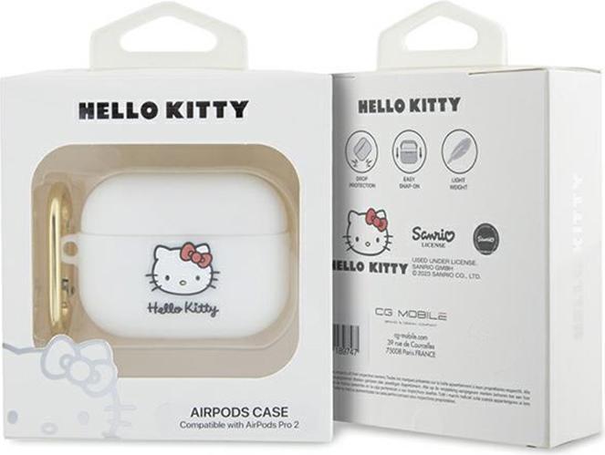 Actual product image Hello Kitty HKAP23DKHSH Airpods Pro 2 cover biały/white Silicone 3D Kitty Head (Headphone sleeve)