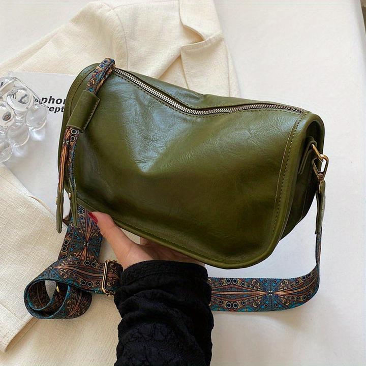 Only-Bags.Store Graphic Pattern Zipper Crossbody Bag, Sac à bandoulière élégant avec une large sangle, Vintage Daily