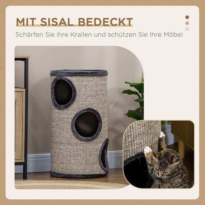 Actual product image PawHut Scratching bin with 3 caves (70 cm, Grey)