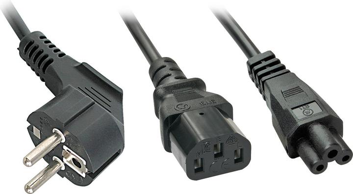 Lindy 2m Schuko auf 1x IEC C13 und 1x IEC C5 Y-Netzkabel (2 m)