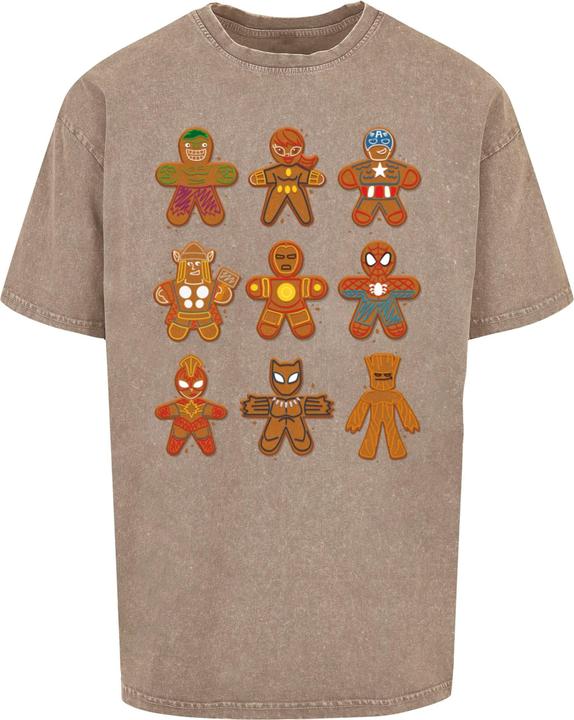 Produktbild Absolute Cult Marvel Universe - Christmas Gingerbread Avengers Acid Washed Oversized Tee - 114695 (L)