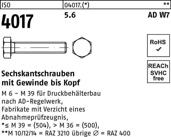 Produktbild Bufab Sechskantschraube ISO 4017 VG M 12 x 55 5.6 AD W7 (100 Schrauben pro Stück)