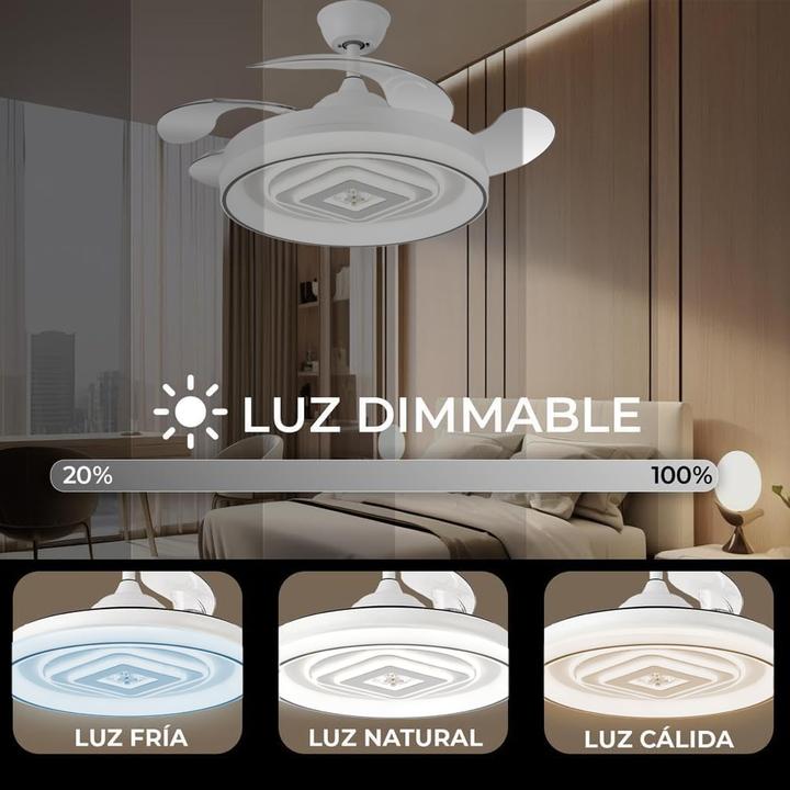 Produktbild Ventilator Decke mit Licht 4 Blätter Einziehbar Weiss