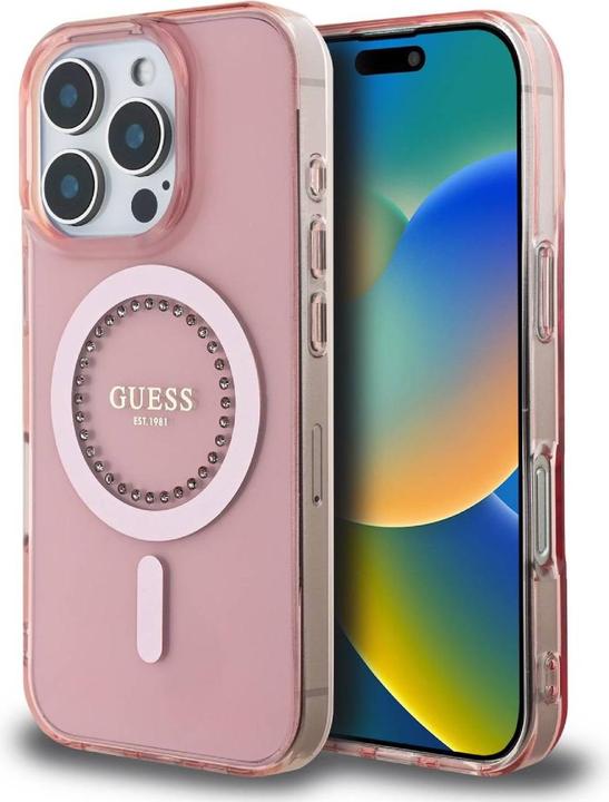 Productafbeelding Guess GUHMP16XPFTDTEP iPhone 16 Pro Max 6,9" różowy/roze hardcase IML Strass steentjes MagSafe (Apple iPhone 16 Pro Max)