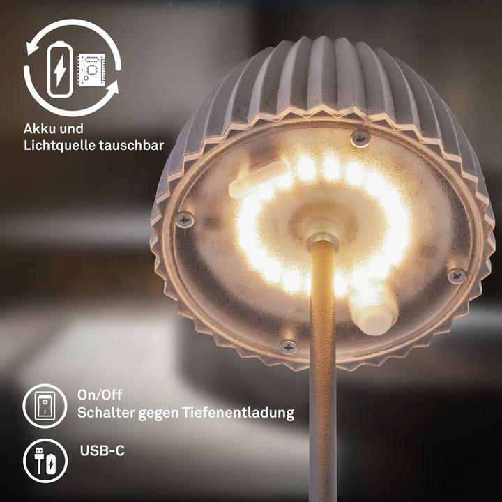 Produktbild Briloner Brilo unplugged RIFFLE Akku Mini Tischleuchte mit Lichtkante - Anthrazit (150 lm)