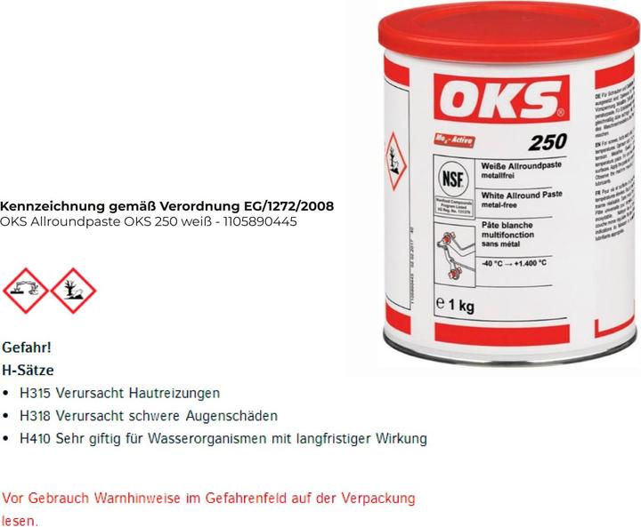 Valori nutrizionali e ingredienti Oks Pasta bianca tuttofare 250 bianco barattolo da 1000g