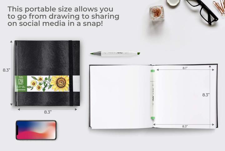 Image du produit Ohuhu Carnet de croquis d'art (21 x 21 cm, Blanc, Couverture rigide)