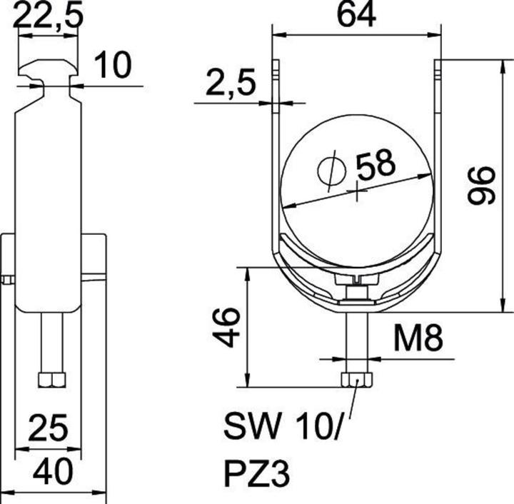 Actual product image OBO Bettermann BS-H1-K-58 FT U-clamp 2056 52-58mm hot-dip galvanised 1186256