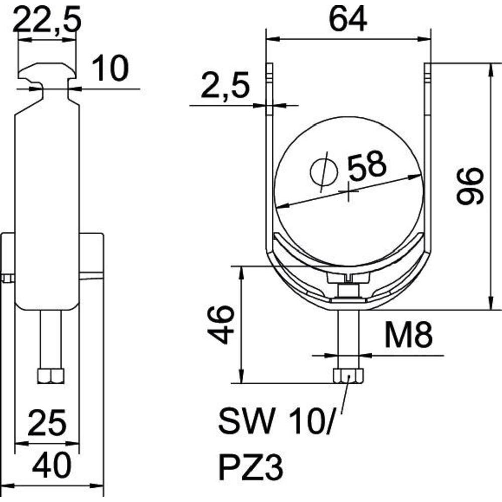 Thumbnail - OBO Bettermann, Kabelhalter, BS-H1-K-58 FT Bügelschelle 2056 52-58mm tauchfeuerverzinkt 1186256