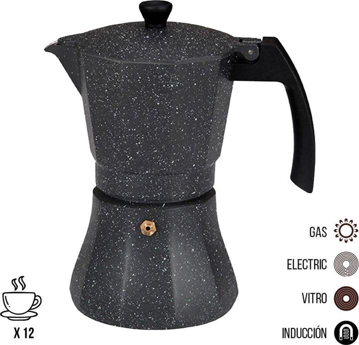 Produktbild EDM Italienische Kaffeemaschine Schwarz Aluminium 12 Kopper Induktion (12 Tassen)