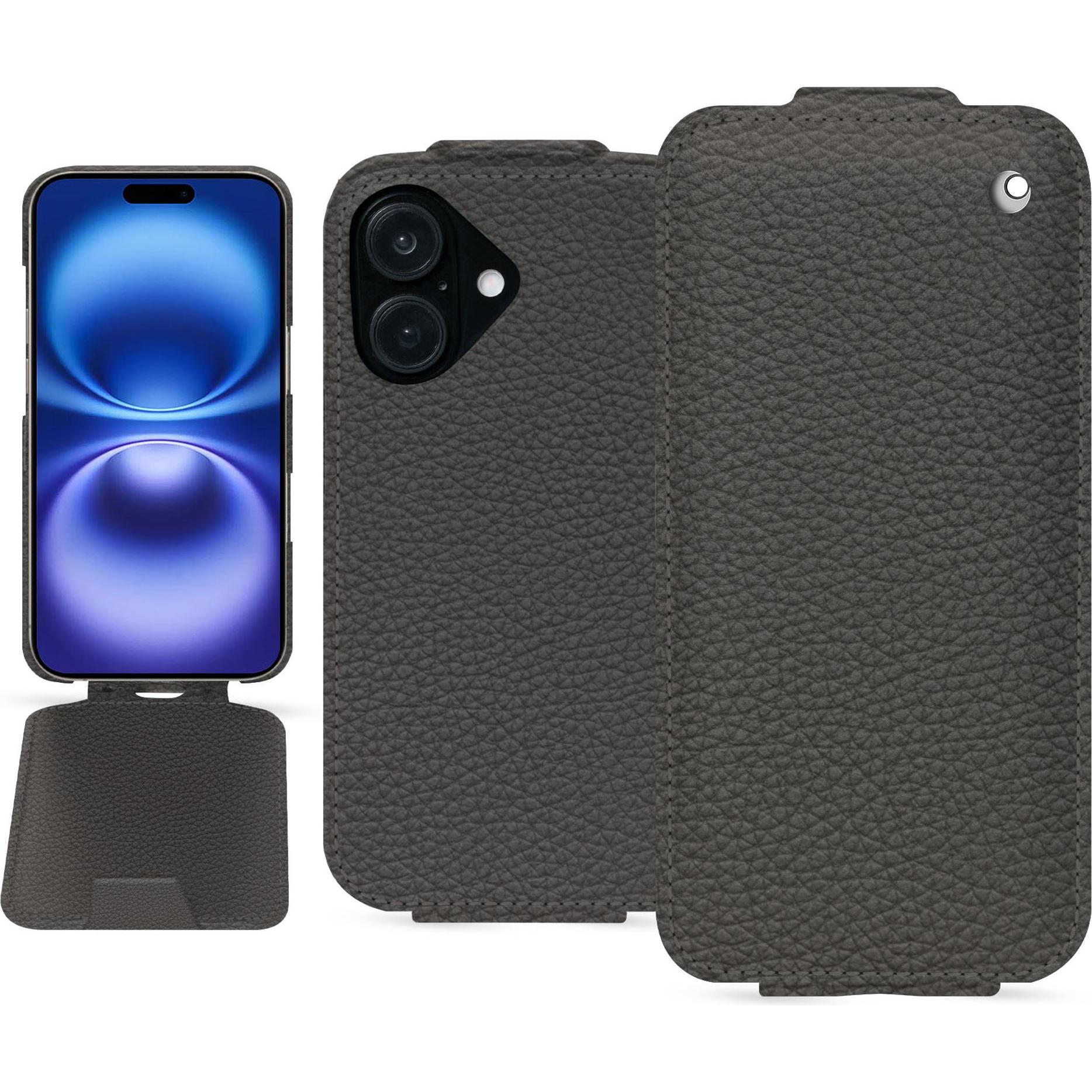 Noreve Lederschutzhülle vertikal (Apple iPhone 16), Smartphone Hülle, Grau