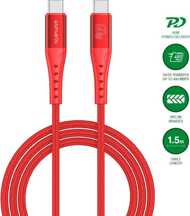 Produktbild 4smarts USB 2.0-Kabel Data and charging cable USB C (1.50 m, USB 2.0, 60 W)