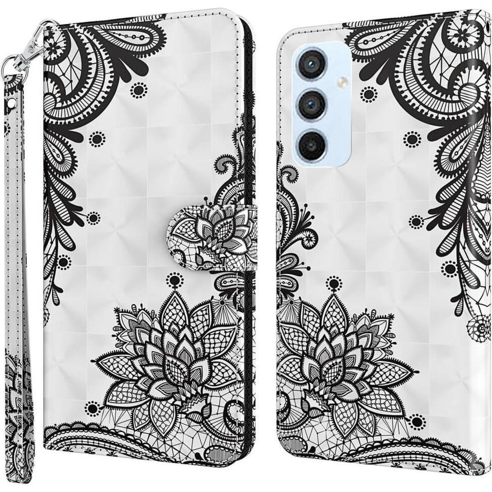 Cover-Discount Galaxy A54 - Etui Glitzer Effekt Blumen schwarz (Samsung Galaxy A54 5G), Smartphone Hülle, Schwarz