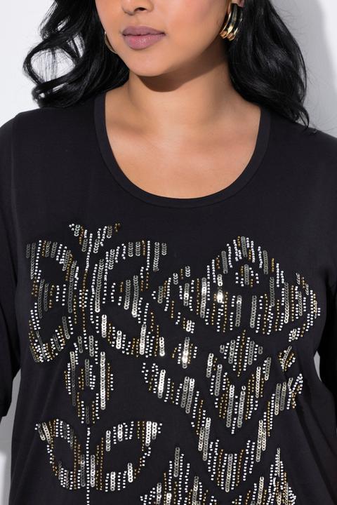 Immagine prodotto Ulla Popken T-shirt classica con paillettes, scollo a V e mezze maniche (50, 52)