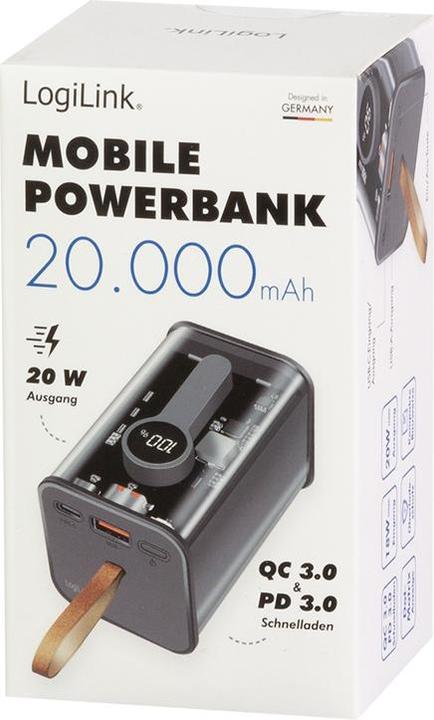 Produktbild LogiLink PowerBank 20.000mAh transparent (20000 mAh, 20 W, 74 Wh)