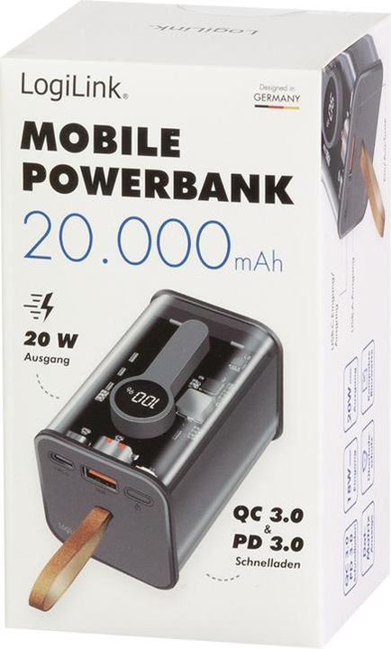 Actual product image LogiLink PowerBank 20.000mAh transparent (20000 mAh, 20 W, 74 Wh)