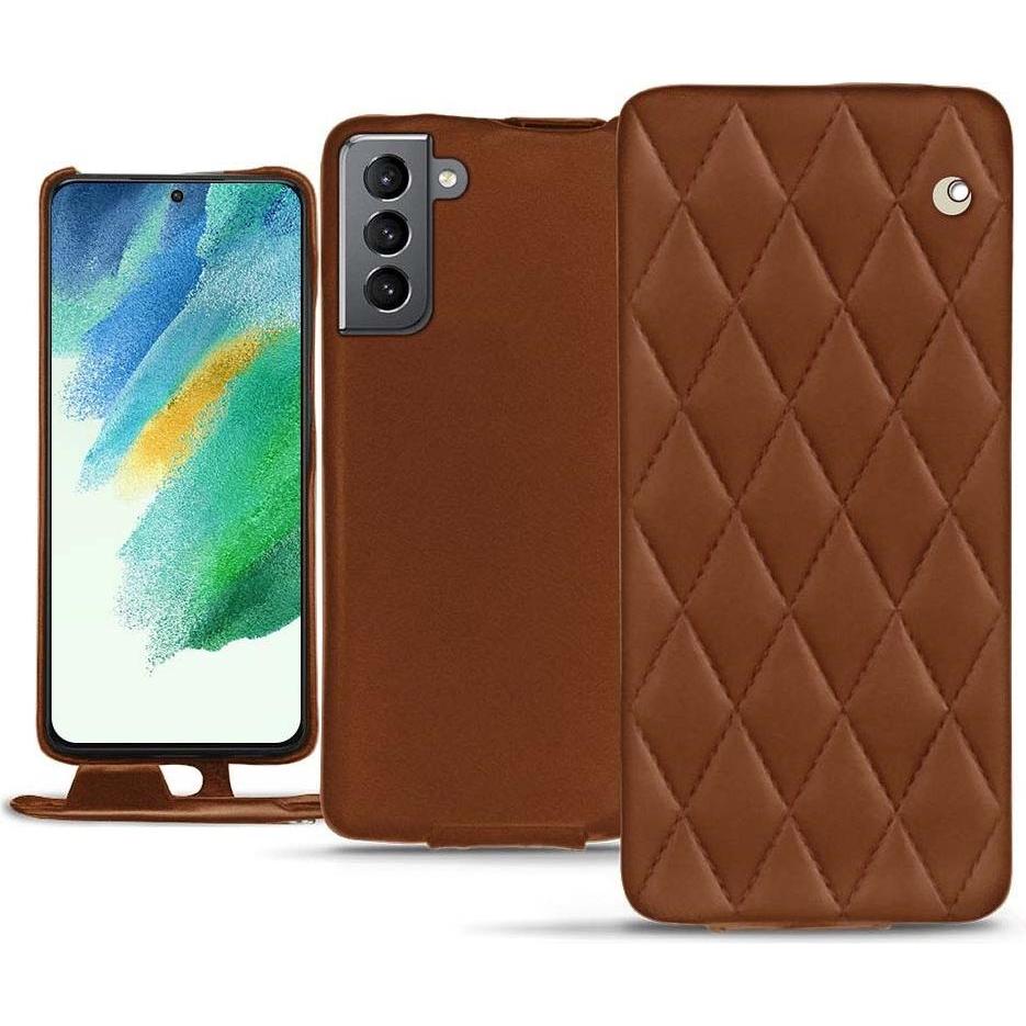 Noreve Lederschutzhülle vertikal (Samsung Galaxy S21 FE), Smartphone Hülle, Braun